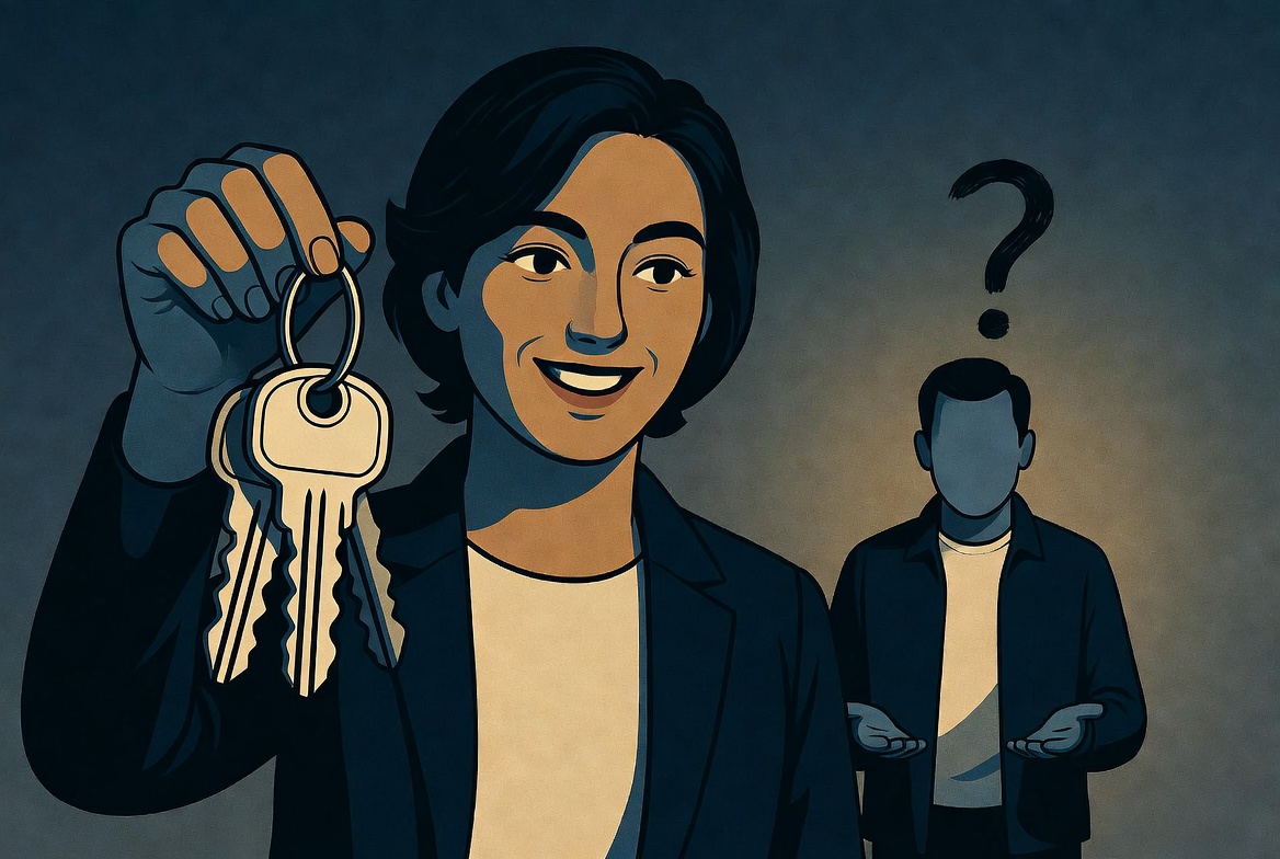 A buyer confidently holding house keys next to a second buyer looking confused and empty-handed, illustrating the gap between pre-qualified and pre-approved buyers