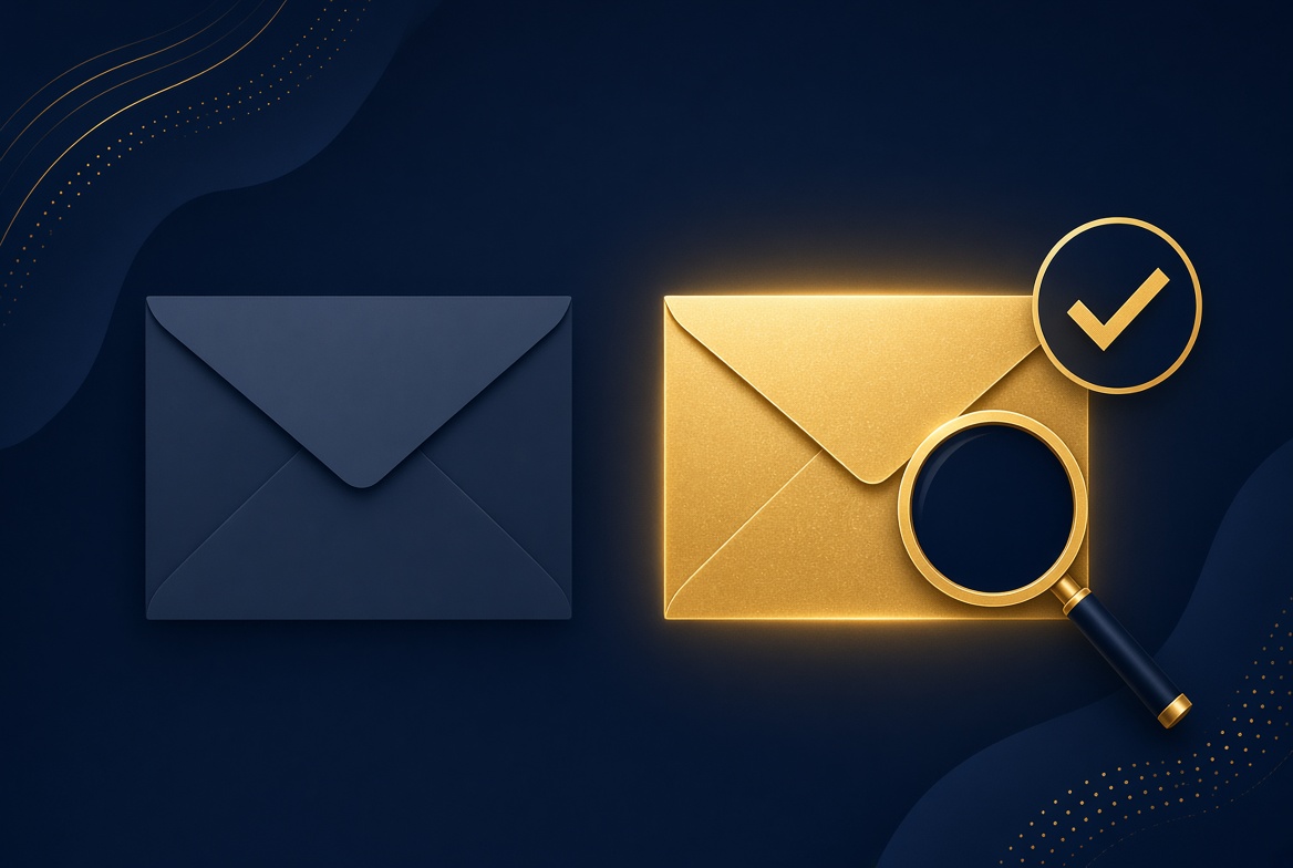 Two envelopes side by side, one glowing gold