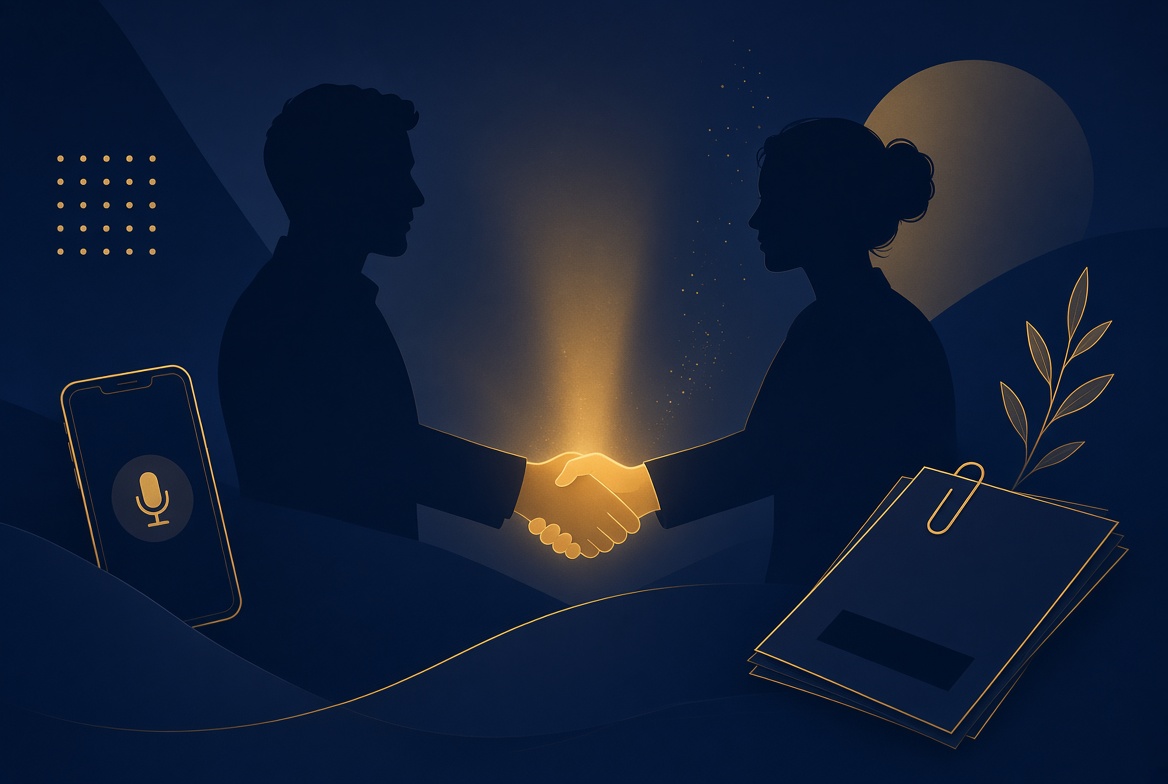 Handshake silhouette against a warm glow